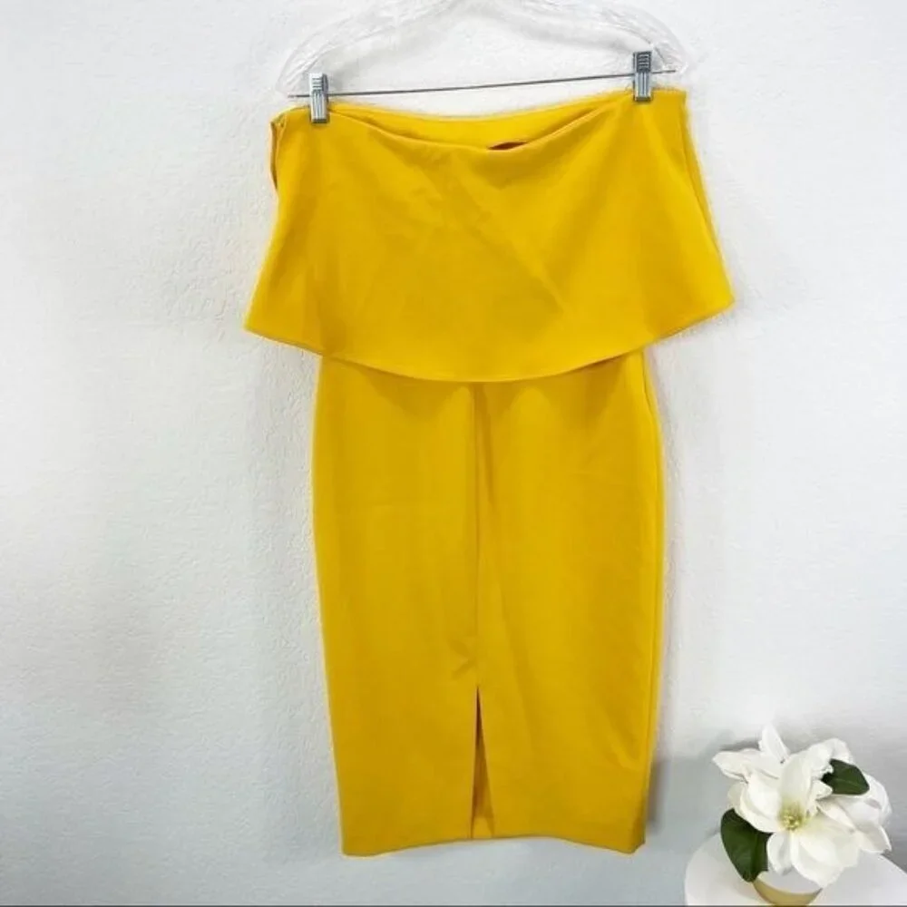 LIKELY Driggs Dress Goldenrod Yellow Strapless Revolve Cocktail Midi Size 8 NWT